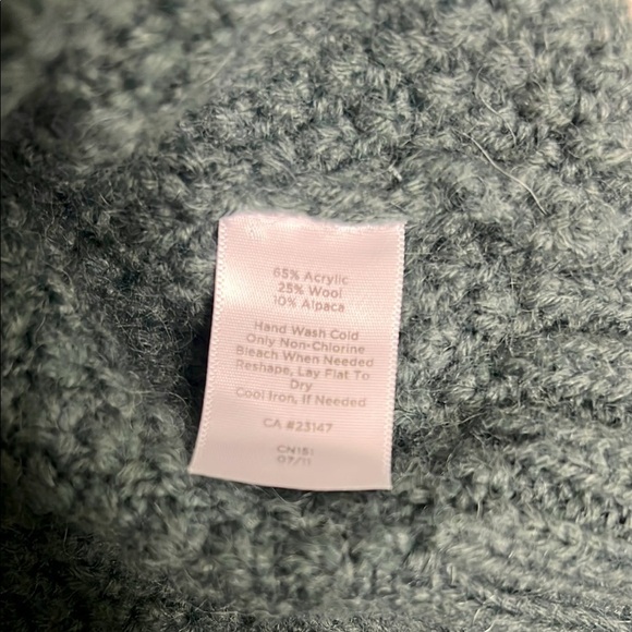 Talbots chunky sweater wool alpaca blend green turtleneck cowl neck cable knit L - Picture 4 of 11